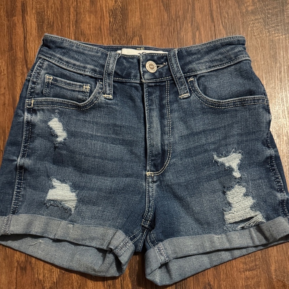 Hollister Dark Blue Distressed Jean Shorts